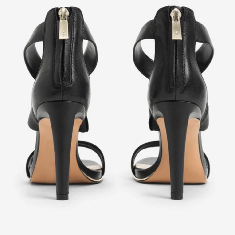 Kenneth Cole Brooke Black Leather Cross Strap Heeled Sandal Shoes NWOB sz 8.5 - Picture 4 of 16